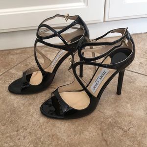 Jimmy Choo Lang 100 Strappy Patent Leather Sandals